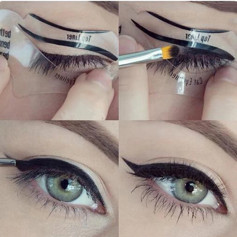 

2pcs Pro Eyeliner Stencil Kit Model for Eyebrows Guide Template Shaping Tools Eye Shadow Makeup Tools Eyebrows Template Card