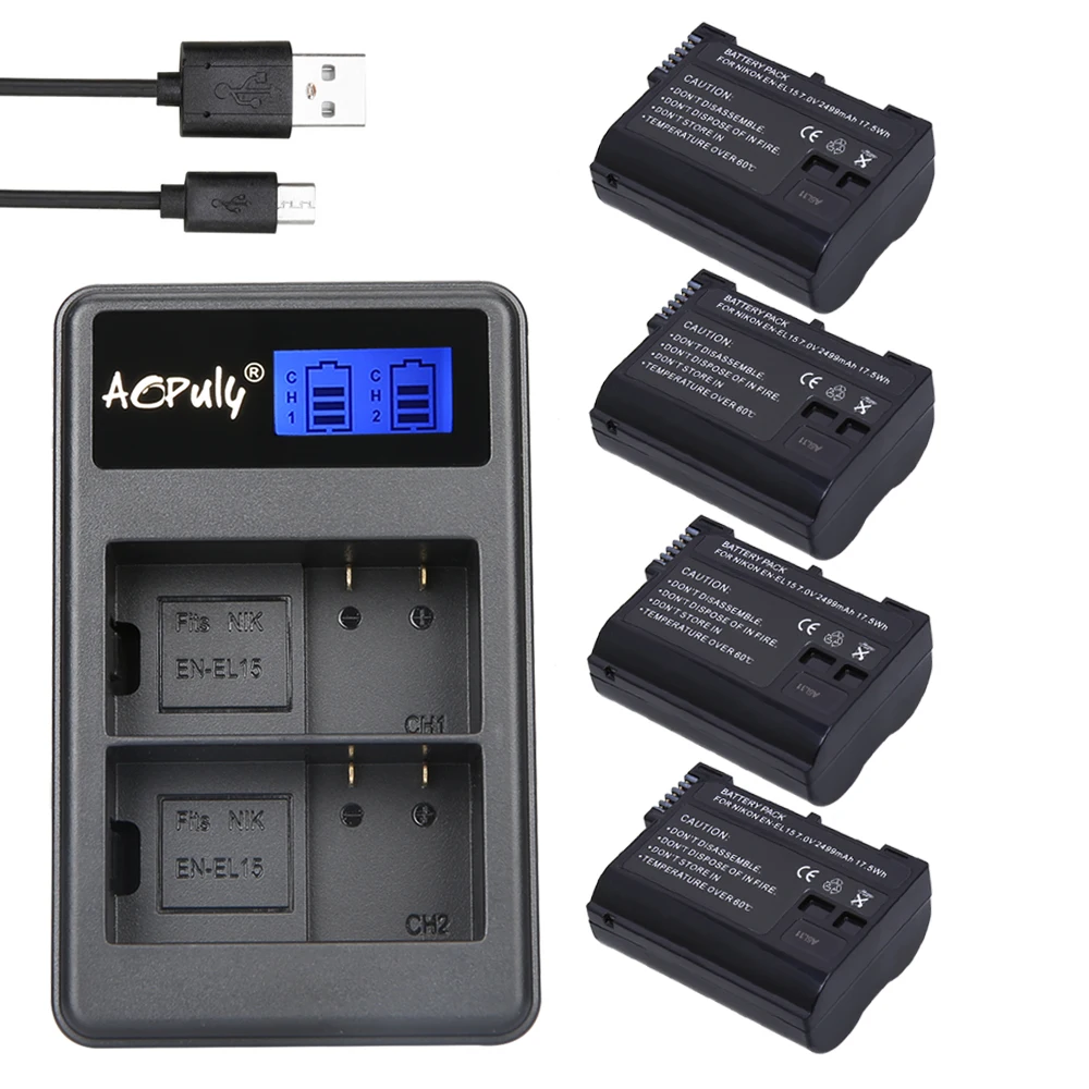 AOPULY 4 шт. батареи EN-EL15 ENEL15 EN EL15 батарея + двойное зарядное устройство USB для Nikon D800E