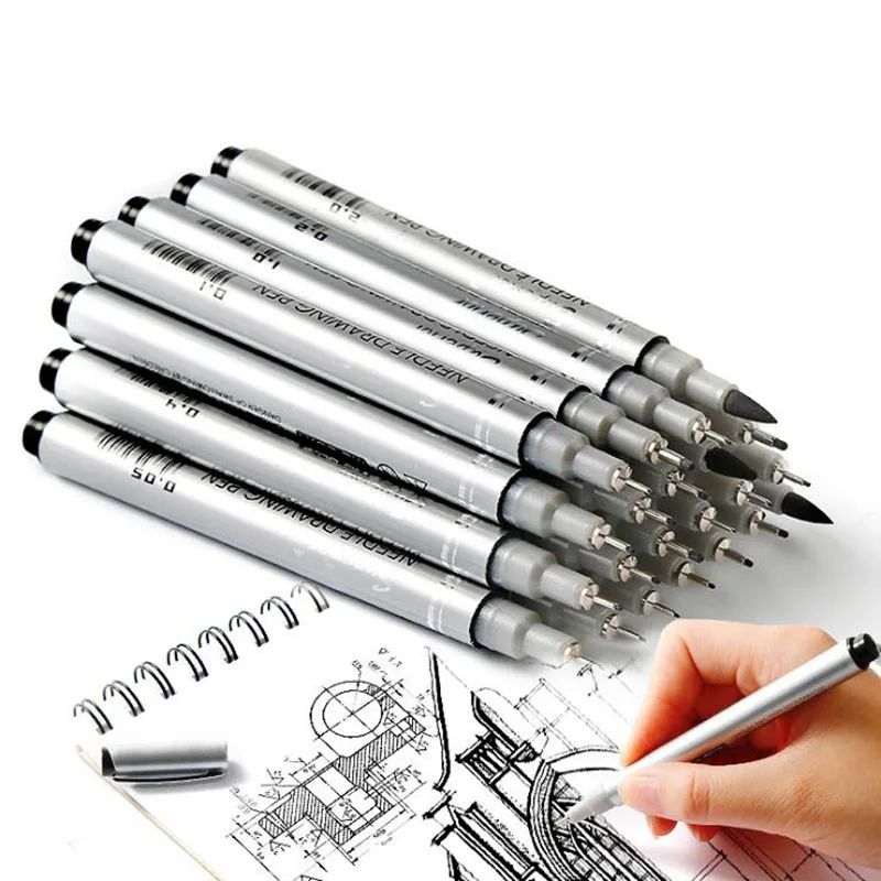 

10pcs/Needle Brush Artist Painting Waterproof Sketch Pigment Fine Line Pen And 2.0mm Brush Set Professional Tag Pen Signature