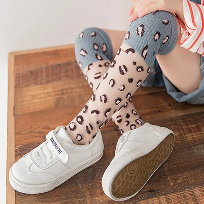 Сетчатые носки для девочек От 4 до 9 лет хлопковые новые летние длинные леопардовые Гольфы принцессы в Корейском стиле детские носки для танцев