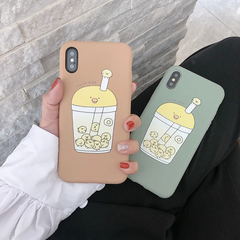 

JAMULAR Cartoon Duck Milk Tea Pattern Case For iPhone XS MAX XR X 10 7 8 6 6s Plus Soft Silicone Phone Cover For iPhone 7 Fundas