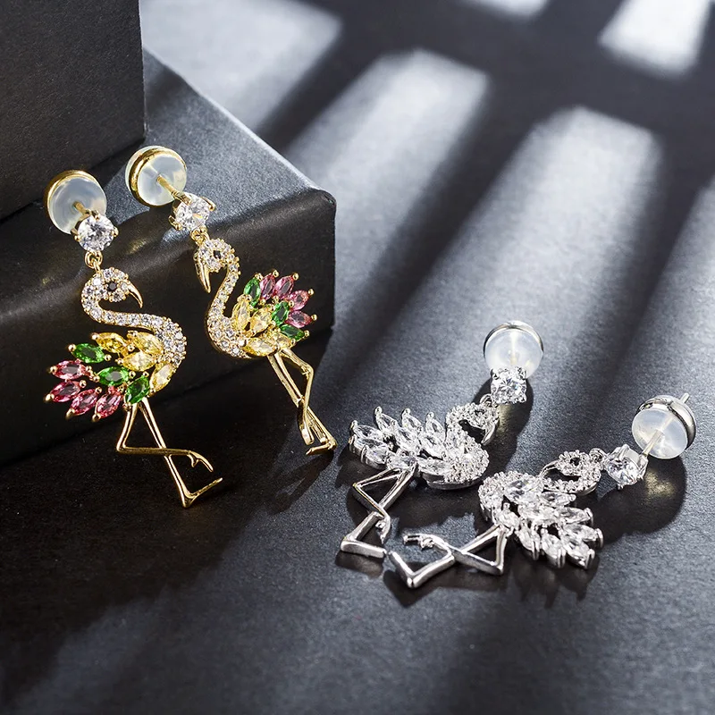

2019 New European Needle Crystal from Swarovski Fashion temperament flamingo zircon earrings Fit Women and female
