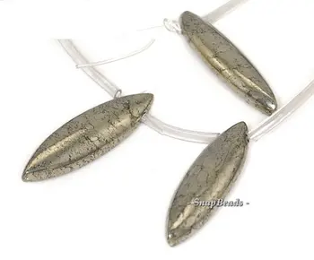 

30x8mm Palazzo Iron Pyrite Gemstone Marquise Teardrop Loose Beads 15.5 inch Full Strand (90145103-411)