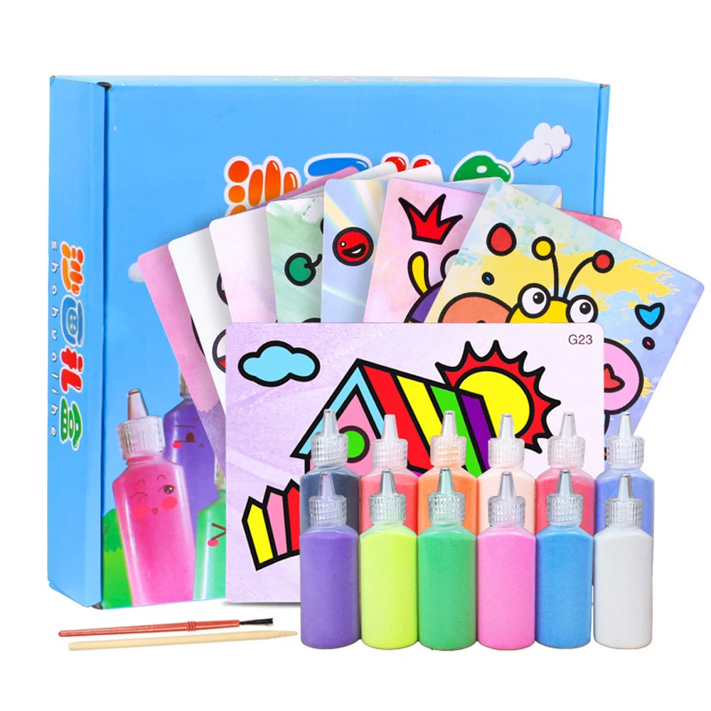 Billige 24 teile satz Kinder Handgemachte Handwerk Sand Malerei Spielzeug Kunst Malerei Sand Papier Zeichnung Spielzeug für Kinder Lernen Bildungs
