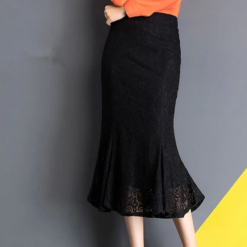 

Newest Arrival Autumn Office Lady Style Medium Long Lace Fishtail Skirt WXH-008