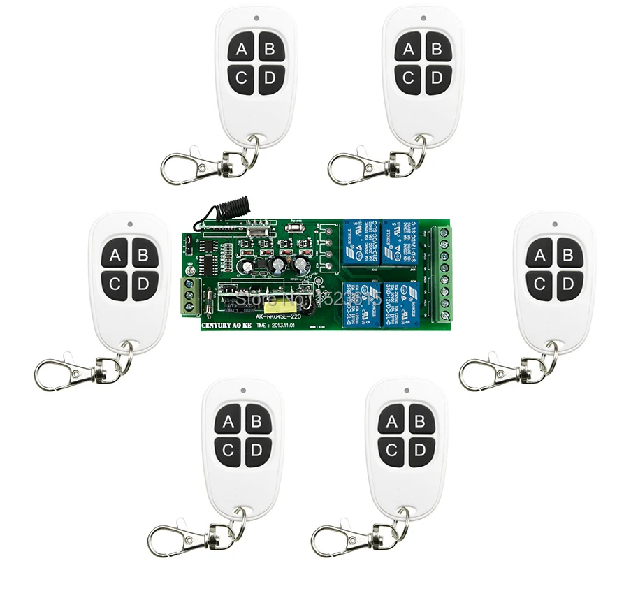 

85v~250V 110V 220V 230V 4CH RF Wireless Remote Control Relay Switch Security System Garage Doors 1 x Receiver & 6x Transmitter
