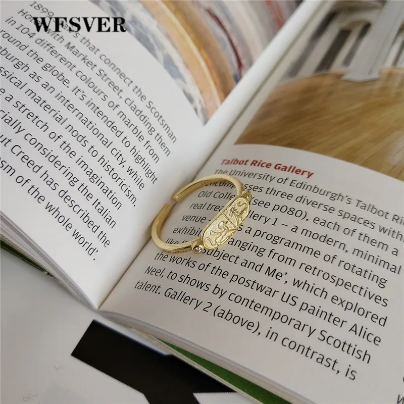 

WFSVER 925 sterling silver jewelry fashion ring gold color animal pattern ring for women gift opening adjustable fine jewelry