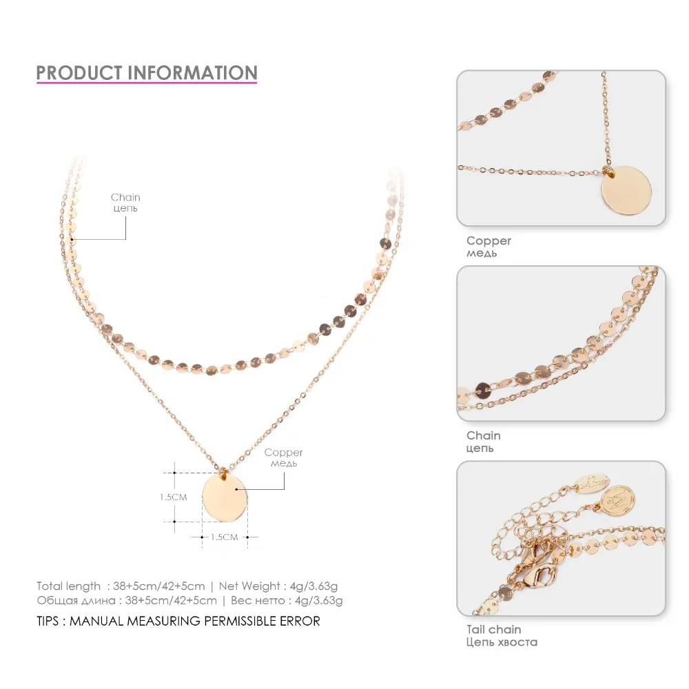 e-Manco Bohemia Choker Necklaces For Women Two Layered Hot Sale Gold Chain Copper Adjustable Femme Necklace Fashion Jewelry