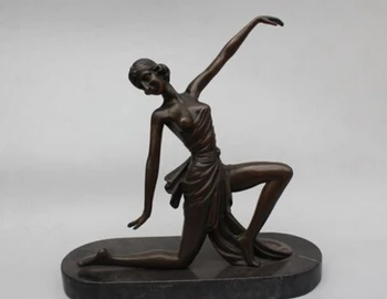 

Copper Brass CHINESE crafts Asian 14"Western Pure Bronze muse belle on wolf Art sculpture on base Dancing girl
