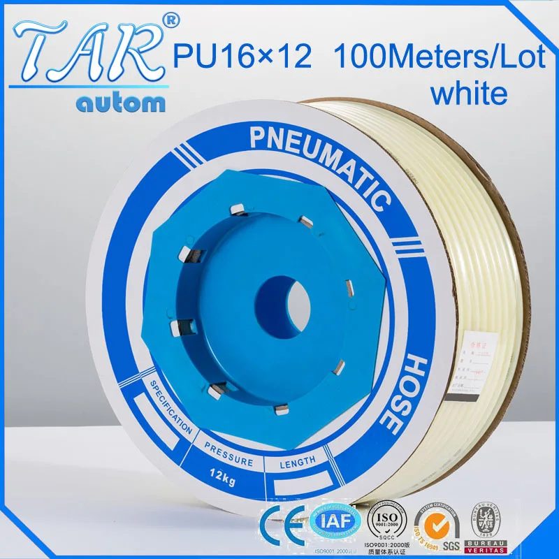 

100m/piece High Quality Pneumatic Hose PU Tube OD 16MM ID 12MM Plastic Flexible Pipe PU16*12 Polyurethane Tubing white