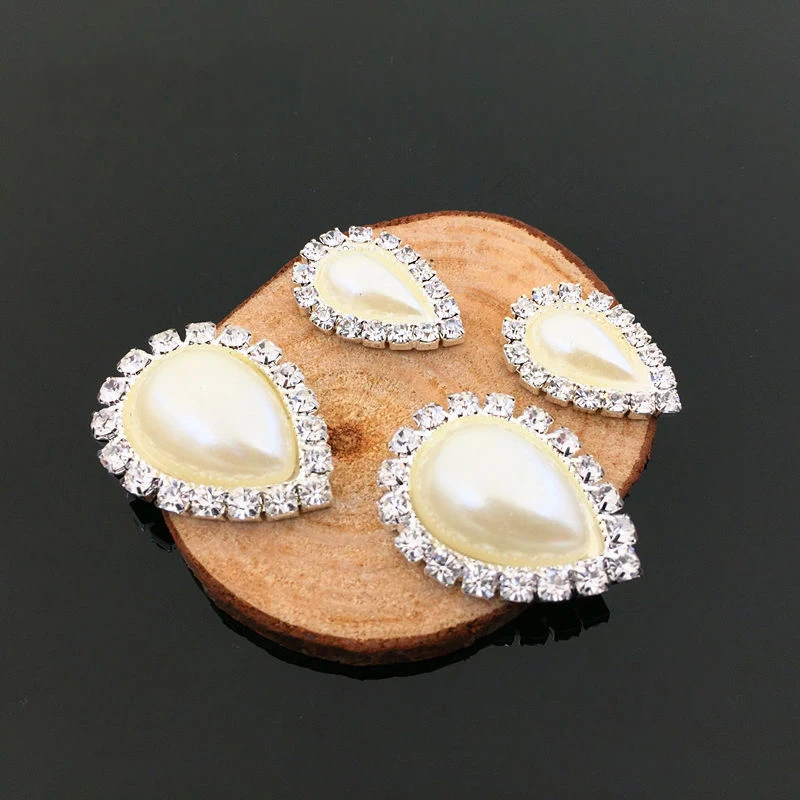 

50pcs Water Drop Pearl Crystal Flatback Rhinestone Appliques Button Buckle Earring Accessories strass Wedding Dress Cocktail Art