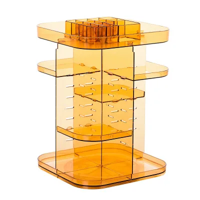 360-degree Rotating Makeup Organizer cosmetic Display Case round jewelry storage rack box Adjustable Cosmetic Storage Rack - Цвет: gold b