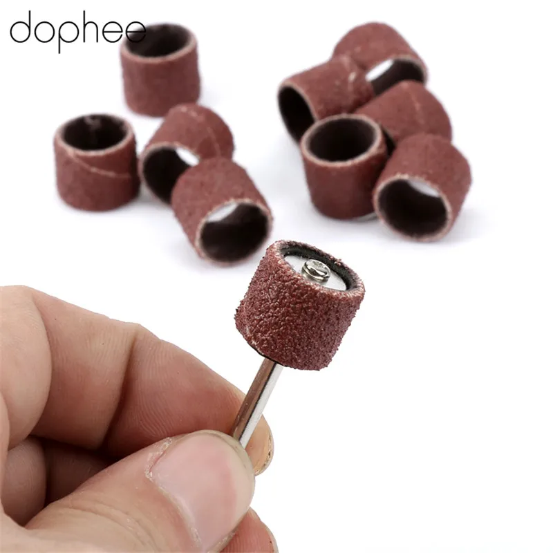 Dophee аксессуары для Dremel 12,5 мм зернистость 80# Шлифовальные полосы+ 3,17 мм шлифовальный барабан оправка роторные сверла для ногтей электрические инструменты 10s