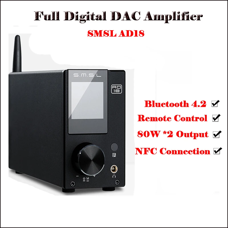 SMSL AD18 Digital Audio Amplifier Bluetooth 4.2 USB DAC Amplifier Audio DAC Hifi Power Amplifier 2.1 Stereo Professional 80W Amp SMSL AD18 Digital Audio Amplifier Bluetooth 4.2 USB DAC Amplifier Audio DAC Hifi Power Amplifier 2.1 Stereo Professional 80W Amp