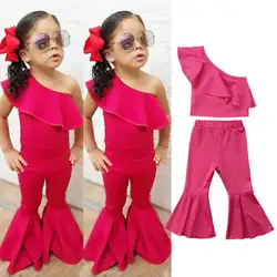Детские комплекты одежды для маленьких девочек с открытыми плечами топы без рукавов длинные штаны хлопок Повседневное 2 шт. Костюмы