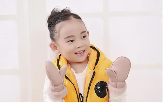 New Heavy Type Sheep Fur Warm Gloves Girl Winter Children Boys Genuine Leather Gloves Mitts 2-5 Years Sheepskin Fur