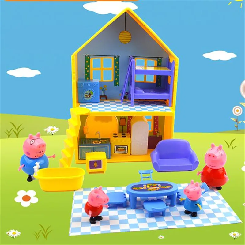 

Peppa pig Toys Doll Real Scene Model Amusement park PVC Action Figures Family Member Early Learning Educational