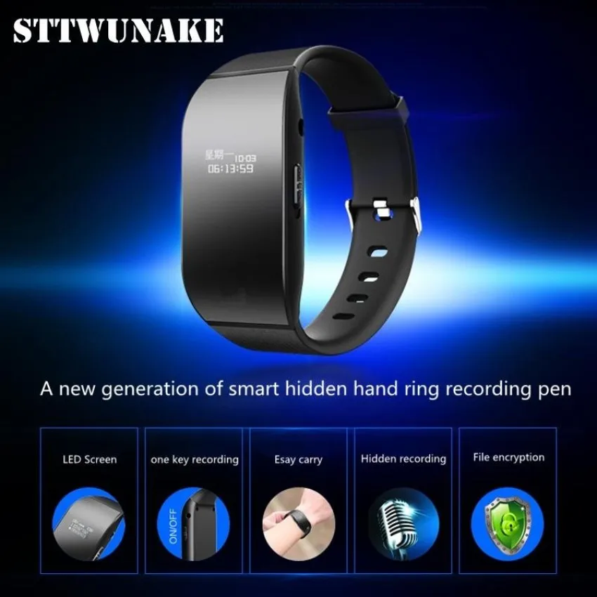 

STTWUNAKE hidden bracelet voice recorder Professional Digital 8GB HD noise reduction Time stamp Spy voice recorder watch