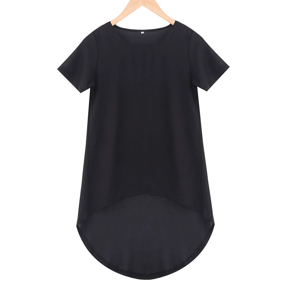 Summer Women O-Neck Chiffon Top Tee Irregular Solid Blouses Casual Loose Short Sleeve Blouse Blusa Plus Size S-5XL Summer Women O-Neck Chiffon Top Tee Irregular Solid Blouses Casual Loose Short Sleeve Blouse Blusa Plus Size S-5XL