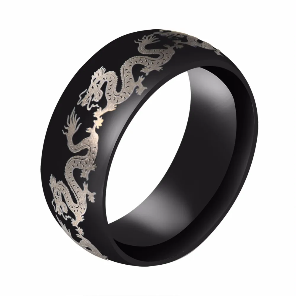 

Men's Stainless Steel Ring Dragon Bands European Style 8mm Vintage Rings For Men Women Wholesale Jewelry Finger Bague Ring