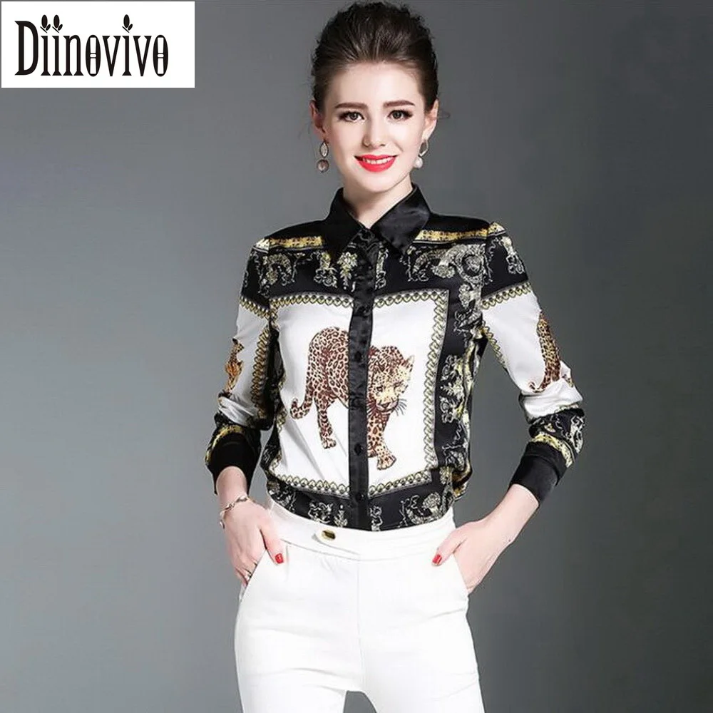 Prix De haute qualité Imité Soie Femmes Blouses Tops Motif Tigre impression Chemises 2018 New Casual Marque Manches Longues Formelle Shirt blusas D48