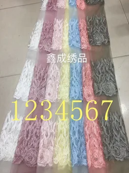

african fabric New pattern 5yards/bag XC254# 7colors mesh lace fabric for bridal wedding dress/sawing Free shipping