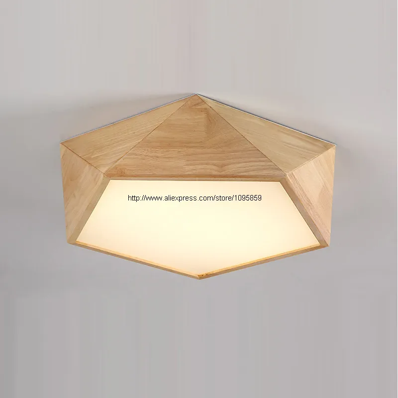 

Modern Polyhedron LED Ceiling Lights Bedroom Living Room Wood Ceiling Fixtures Light Dimming RC D 42CM