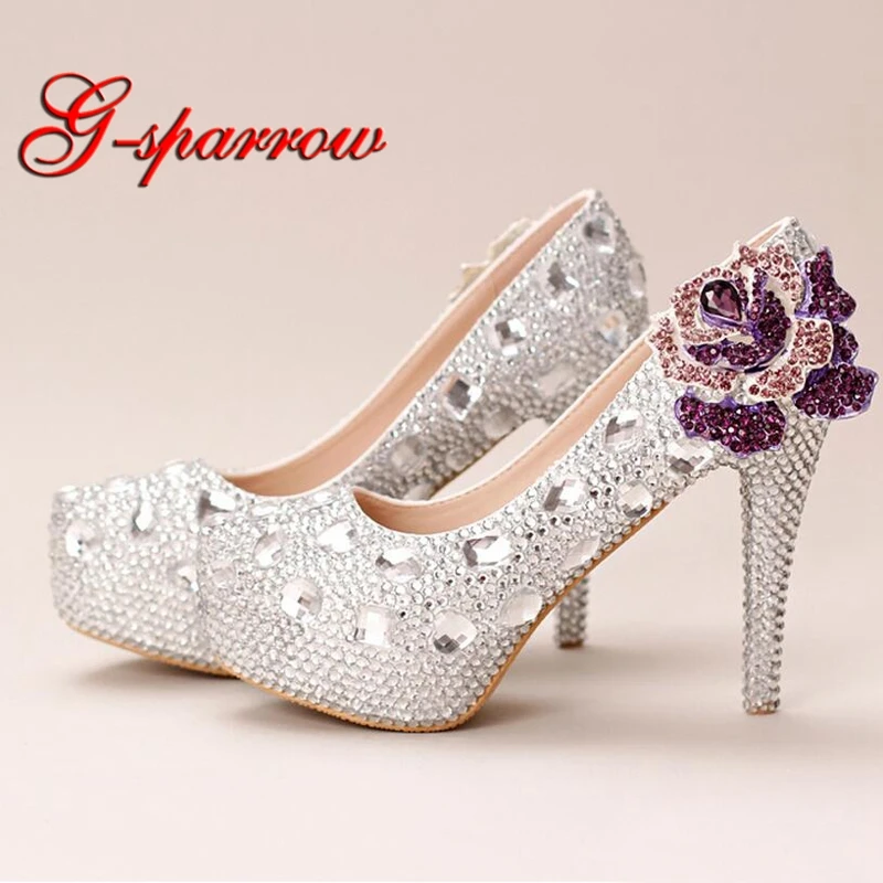 Silver Crystal Wedding Shoes Ultra High Heel Platform