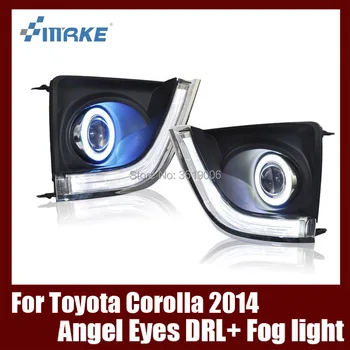 

Fog Lamp Assembly LED Day Light COB Angel Eyes Foglight Daytime Running Light Lens Bumper Complete Set For Toyota Corolla 2014