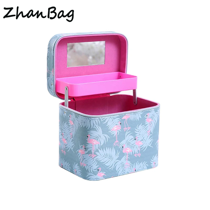 

Women PU leather cosmetic box Double layer Large capacity flamingo makeup box Girl lady beauty case Cosmetic professional bag162