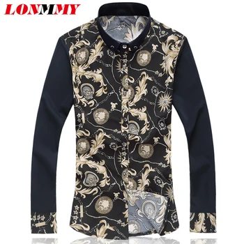

LONMMY Plus size M-7XL Long sleeves flower shirt men Floral print Mens dress shirts Brand clothing camisa masculina 2018 autumn