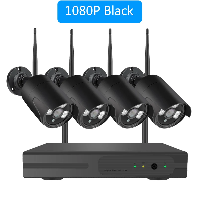 HD 1080P 4CH Беспроводная NVR CCTV система 2MP уличная Водонепроницаемая WiFi ip-камера, Аудио запись, охранный комплект видеонаблюдения - Цвет: 4CH 1080P Black