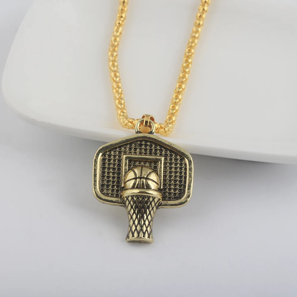 Hiphop Style Men Basketball Necklace Pendant Glod Basketball And