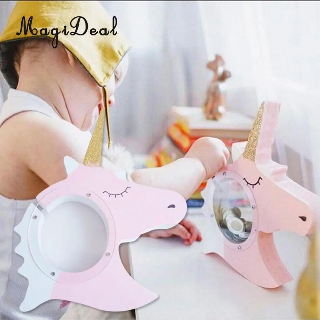 Cute Unicorn Style Baby Child Christmas Gift Wooden Cartoon Coin Bank Money Boxes Piggy Bank For Kids Birthday Gift Decor