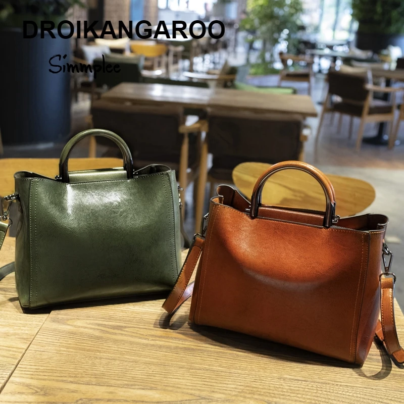 

New genuine cowhide ladies'bag retro-style ladies' fashionable one-shoulder handbag with sloping bag and bucket bag