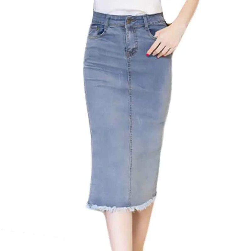 Длинные Джинсовые Юбки Женская Офисная джинсовая юбка-карандаш с высокой талией плюс Сексуальная юбка - Цвет: Небесно-голубой