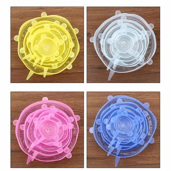

6PCS/SET Practical Flexible Silicone Home Kitchen Fresh Food Wrap Lid-bowl Pot Stretch Lids Silicone Fruit Vegetables Cover Tray