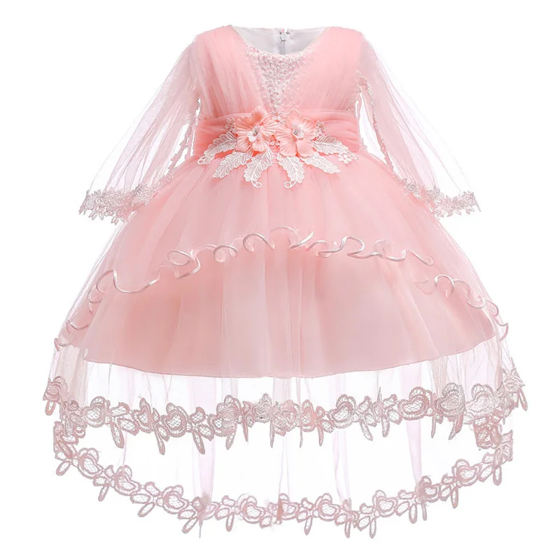 Baby Girls Wedding Dress 2018 Summer Baby Girls Princess Dress For Baby Pink Baptism Infant Party Dresses 1 Year Birthday Dress