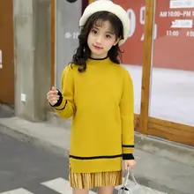 Платье-свитер для девочек-подростков коллекция года, осенне-зимние платья с длинными рукавами для девочек детский пуловер для девочек, вязаная одежда для детей возрастом 5, 6, 10, 12 лет