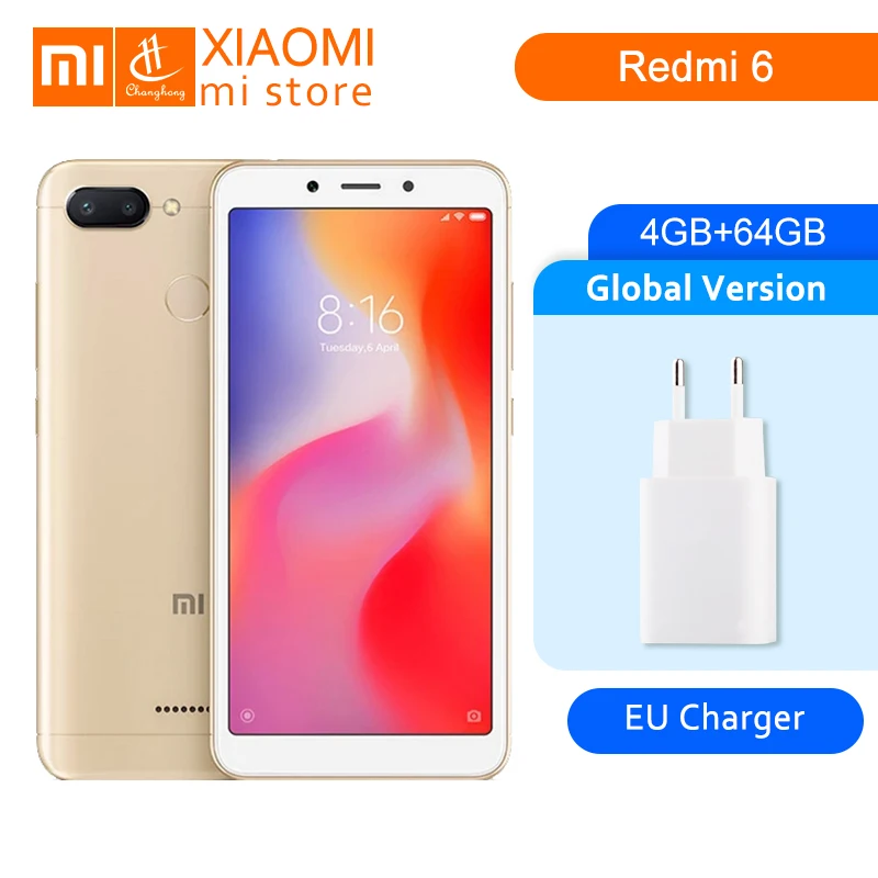 

Global Version Xiaomi Redmi 6 4GB 64GB Mobile Phone Helio P22 Octa Core 12MP+5MP Dual Cameras 5.45" 18:9 Full Screen CE B20