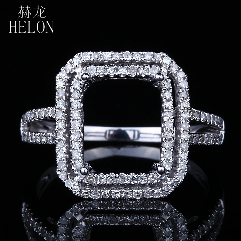 

HELON 10X8mm Emerald Cut Semi Mount Ring Solid 10K White Gold 0.5ct Natural Diamond Engagement Wedding Ring Women Trendy Jewelry