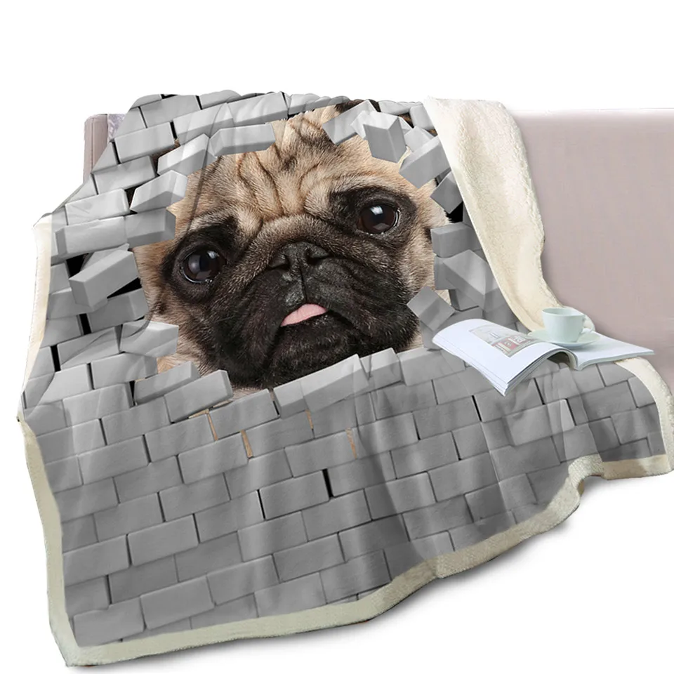 Такса пледы одеяло на кровать 3D животное собака плюшевое шерпа одеяло бульдог покрывало трещины кирпичи стены тонкое одеяло