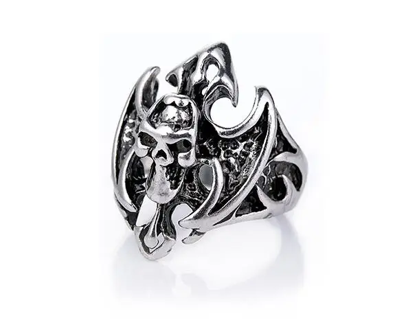 

Vintage Evil Skeleton Skull Ring Men Chunky Stainless Alloy Biker Rock Rap Punk Rock Hip Hop Skeleton Head Gothic Jewelry Male G