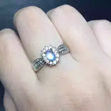 Natural light blue moonston Ring Natural gemstone Ring S925 sterling silver trendy Elegant Diana round women party gift Jewelry