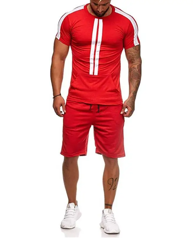Laamei Мужской комплект модная полосатая Спортивная одежда Мужская s спортивный костюм летняя футболка с коротким рукавом шорты костюм
