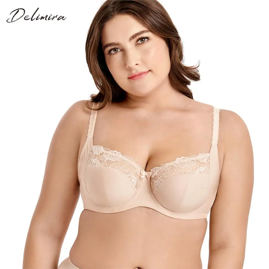 

DELIMIRA Women's Smooth Plus Size Underwire Non Padded Full Cup Lace Balconette Bra