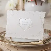 50pcs pack Sweet Embossed Flower Wedding Invitations White Customized Printing Invitation Card with Envelopes