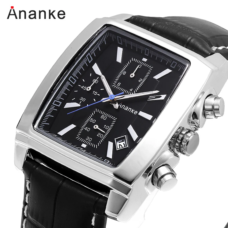 

2019 Ananke Fashion Leisure Watch Men Rectangular Case Quartz Sports Clock Top Brand Luxury Business Waterproof Mens Watches