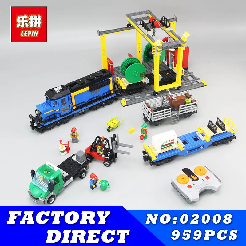 

Lepin 02008 959Pcs City Explorers Cargo Train Forklift Truck Crane Remote Control Building Blocks Bricks Toys for Children 60052
