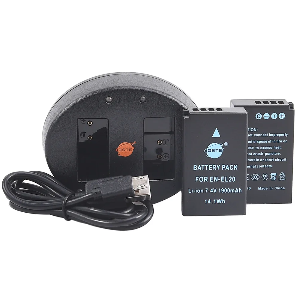 DSTE 2pcs EN EL20 Li ion Battery with Dual USB Charger for Nikon J1 J2